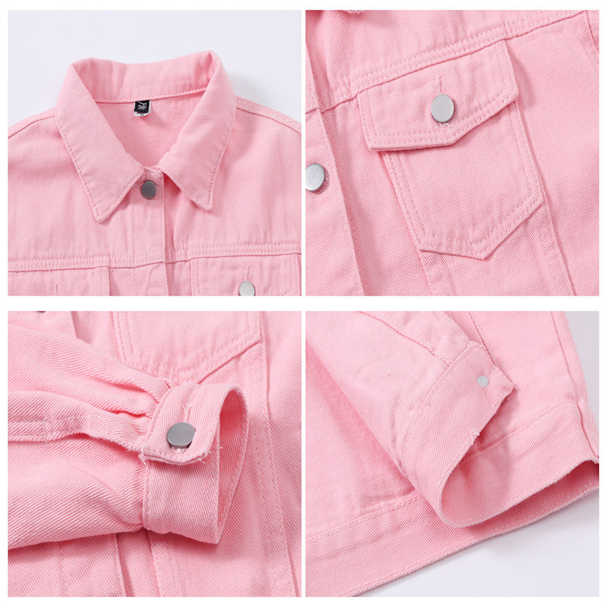 Thumbnail: Pure Color Women's Denim Jacket Single-breasted Lapel Coat Fashion Casual Tops 