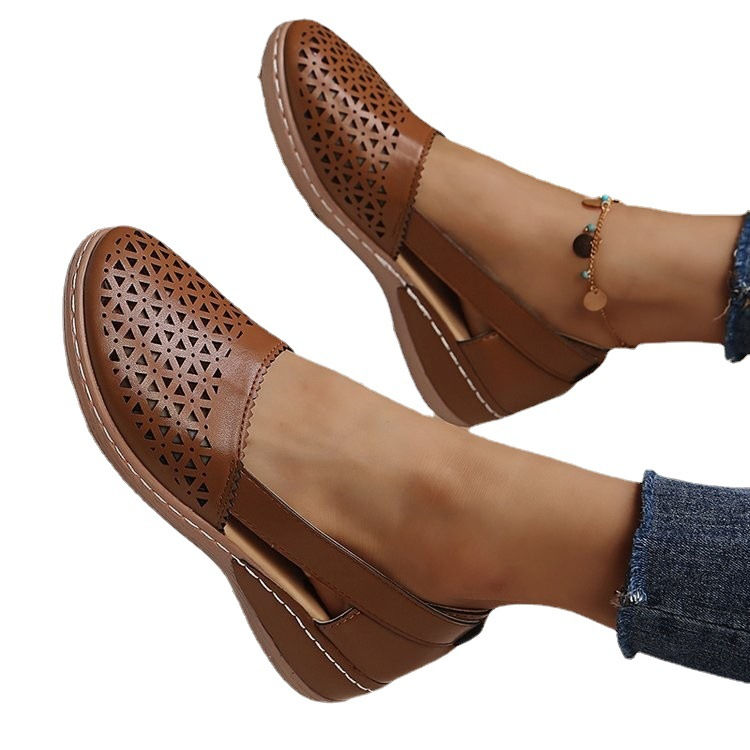 Thumbnail: Frauen Sommer Flache Runde Kappe Sandalen 2022 Neue Retro Taste Sandalen Comfy 