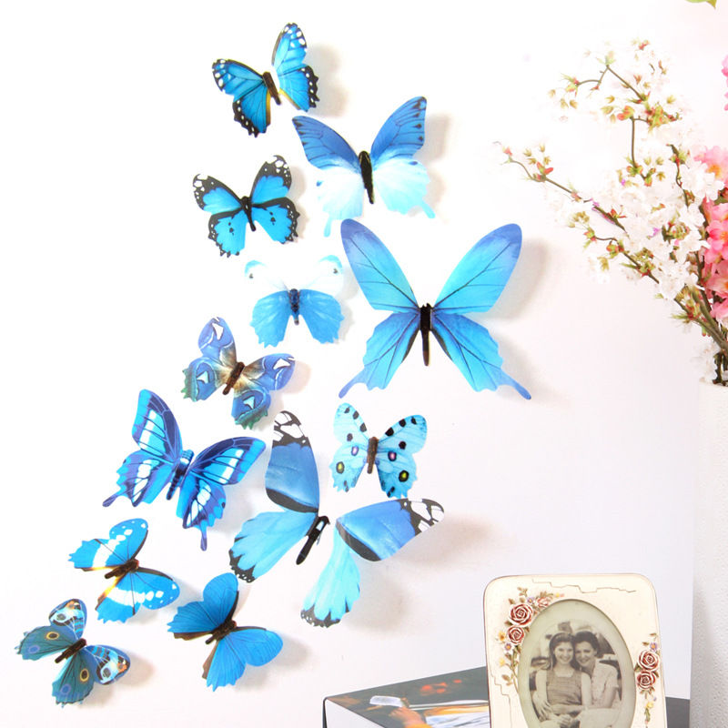 Thumbnail: 12Pcs 3D Butterfly Wall Stickers Home Decor New Year Gift Self Adhesive PVC