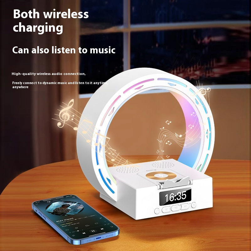 Thumbnail: 4 In 1 Wireless Bluetooth Speaker Charging Pad Bedside Lamp With Alarm Clock Wa
