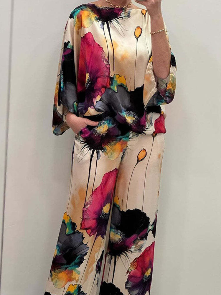 Thumbnail: Sommer Damen Print 2 Stück Set sexy lang ärmel ige weibliche Top lose Anzug wei