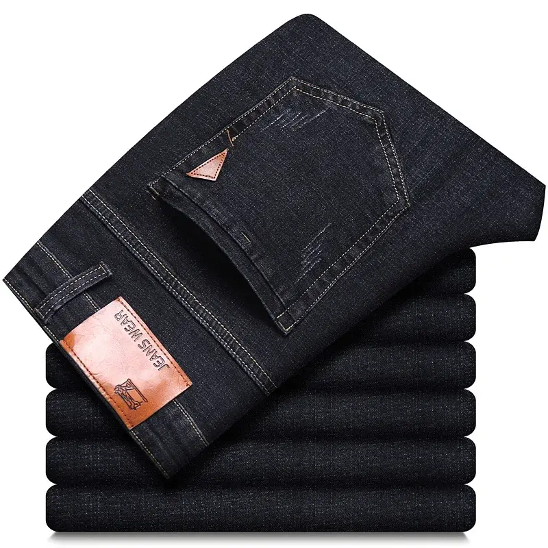 Thumbnail: Classic Style Men Brand Jeans Business Casual Straight Stretch Slim Denim Pants