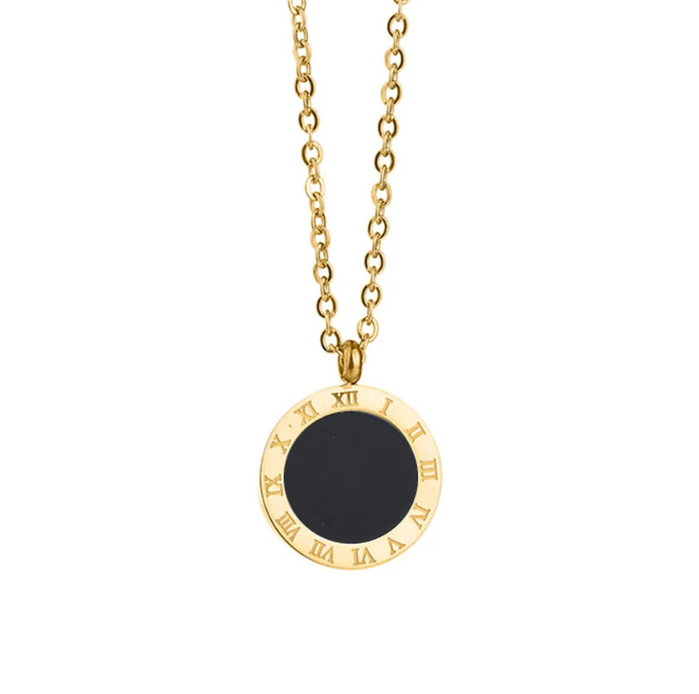 Miniaturbild: 316L Stainless Steel Simple Black Enamel Roman Numeral Pendant Earring Necklace