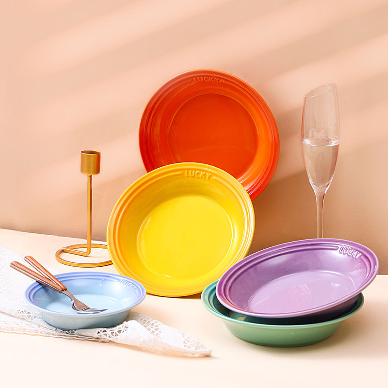 Miniaturbild: 6 Zoll bunte Teller Set kreative Keramik Schüssel Besteck Steak Platte westlich