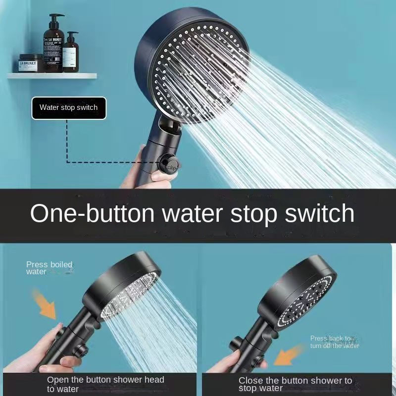 Thumbnail: Hochdruck-Dusch kopf Ein-Schlüssel-Stopp-Sprüh düse Wasser 5 Modelle Knöpfe spa
