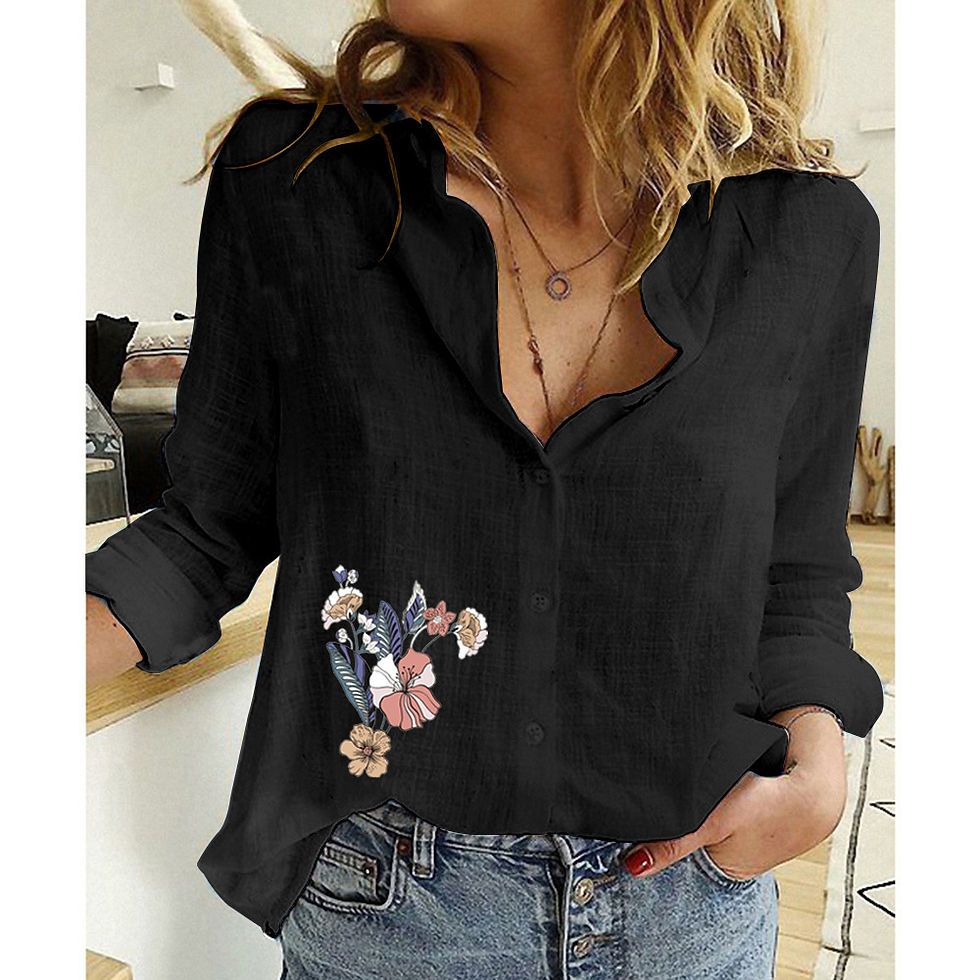 Thumbnail: Women's Shirts Long-sleeved Cotton Linen White Shirt Ladies Polo Neck Vintage P
