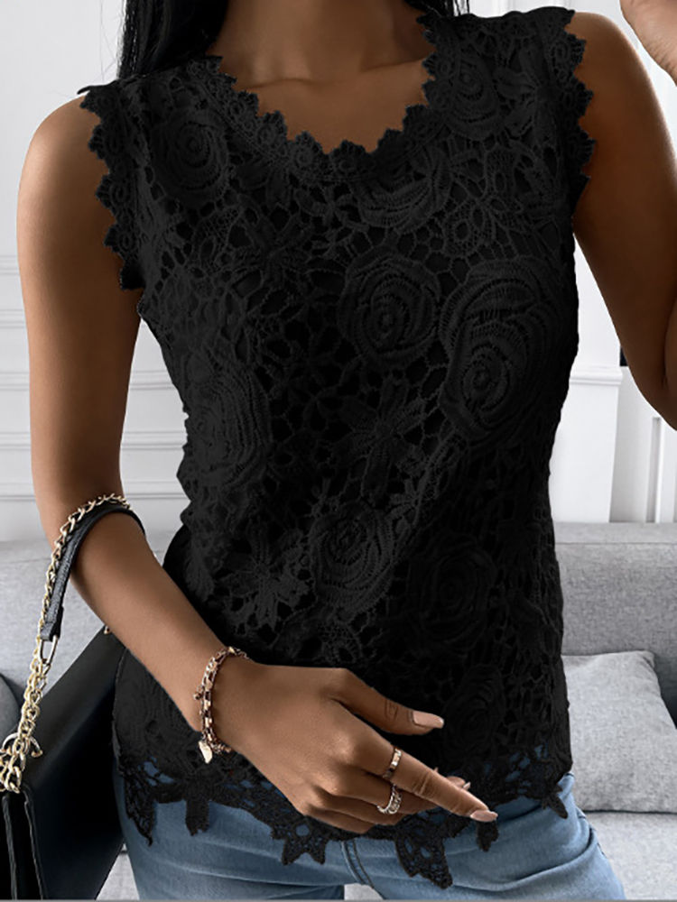 Miniaturbild: Elegant Lace Patchwork Sleeveless Blouse Sexy Vintage Slim Shirt Women Summer C