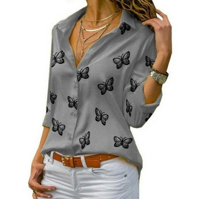 Miniaturbild: Women Long Sleeve Blouse Oversized Spring Autumn Turn Down Collar Loose Office 