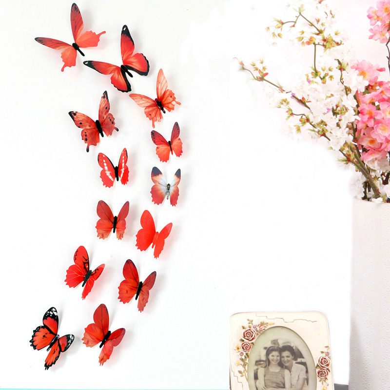 Thumbnail: 12Pcs 3D Butterfly Wall Stickers Home Decor New Year Gift Self Adhesive PVC