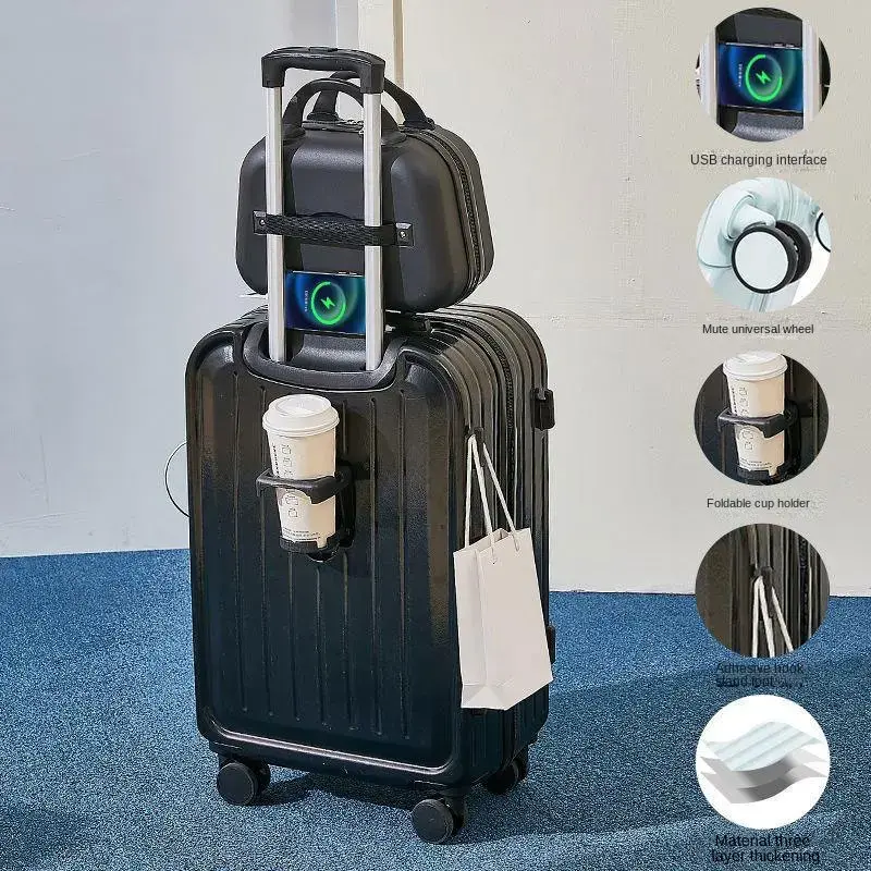 Thumbnail: 2024neuer Kombi koffer USB-Ladeans chluss mit Getränke halter 20/22/24/Zoll Tro