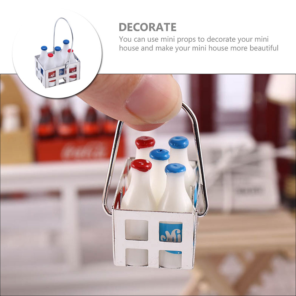 Thumbnail: Miniature Milk Bottle Basket Set Tiny Milk Bottle Model Dollhouse Milk Bottles 