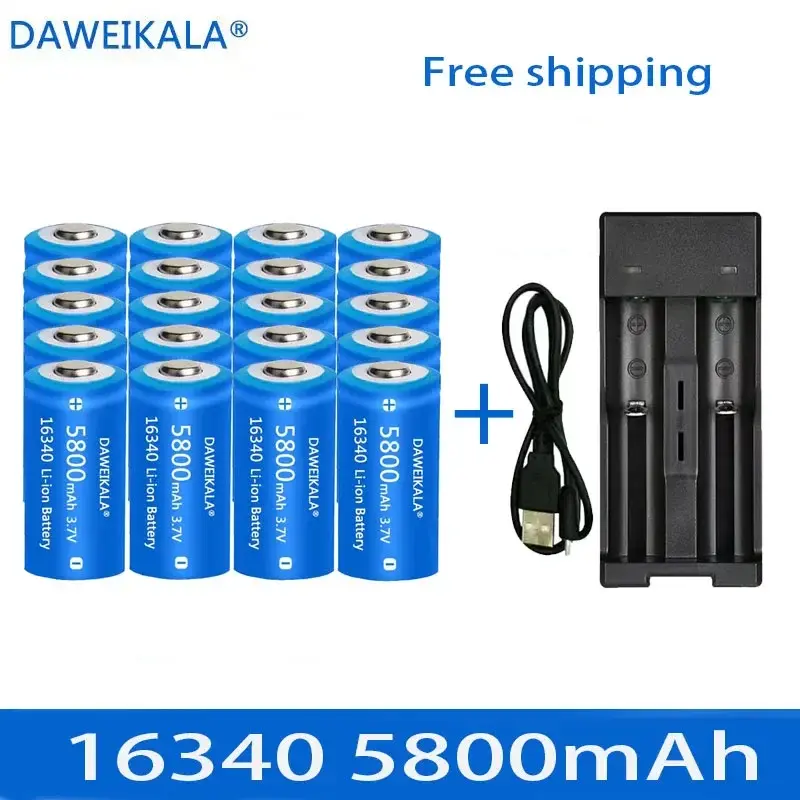 Thumbnail: 16340 5800mAh wiederauf ladbare 3,7-V-Li-Ionen-Batterien cr123a Batterie für LE