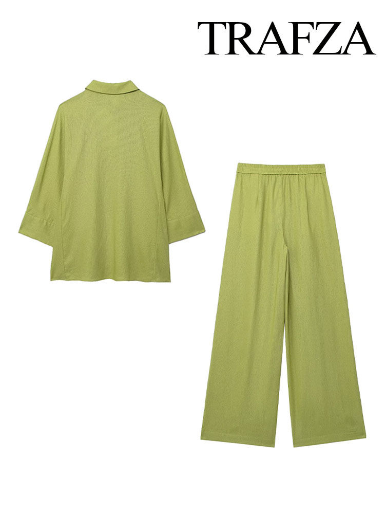 Thumbnail: Trafza 2024 Frauen 2-teiliges Set elastische Taillen taschen falten schmücken H