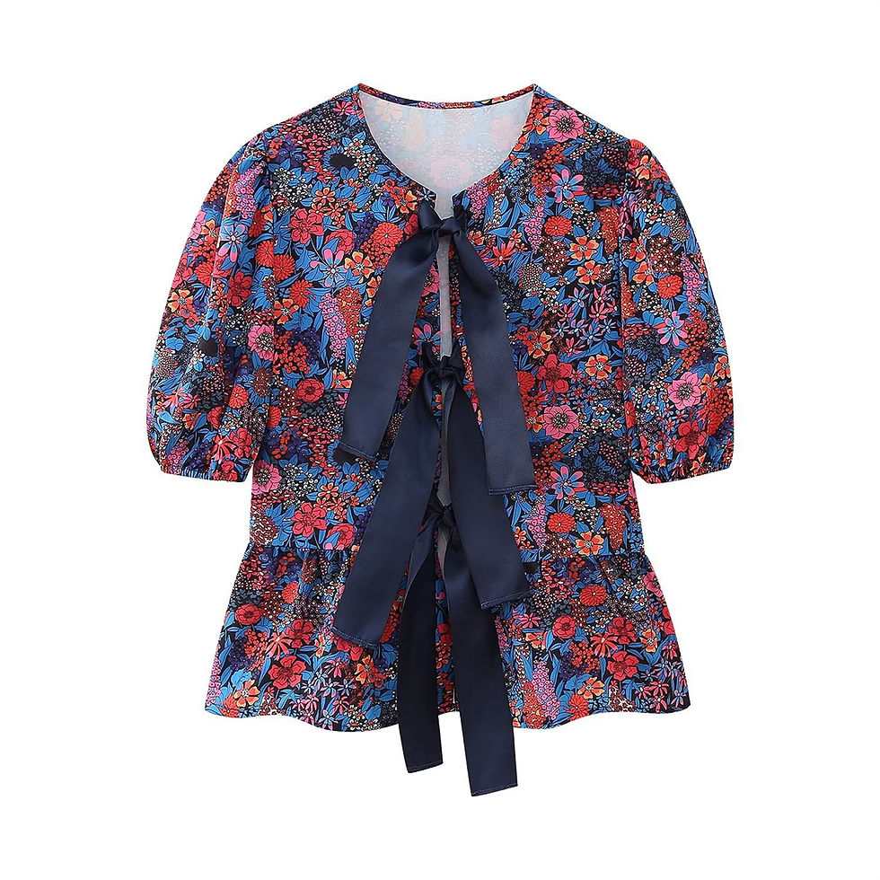 Thumbnail: Damenmode Blumen druck Anzüge Schleife Druck Schnürung Top hoch taillierte Frei