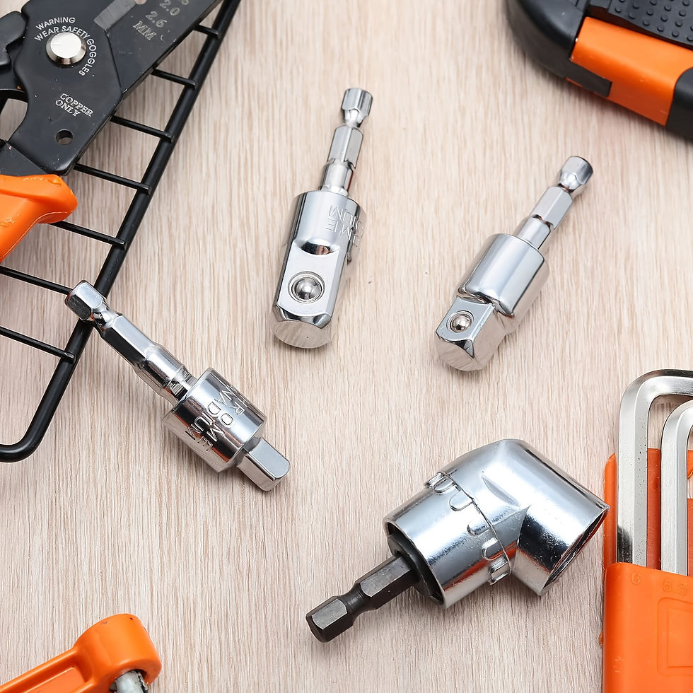 Thumbnail: 4-Piece Power Drill Socket Adapter Set - 360° Swivel Head, Heavy-Duty Impact Dr