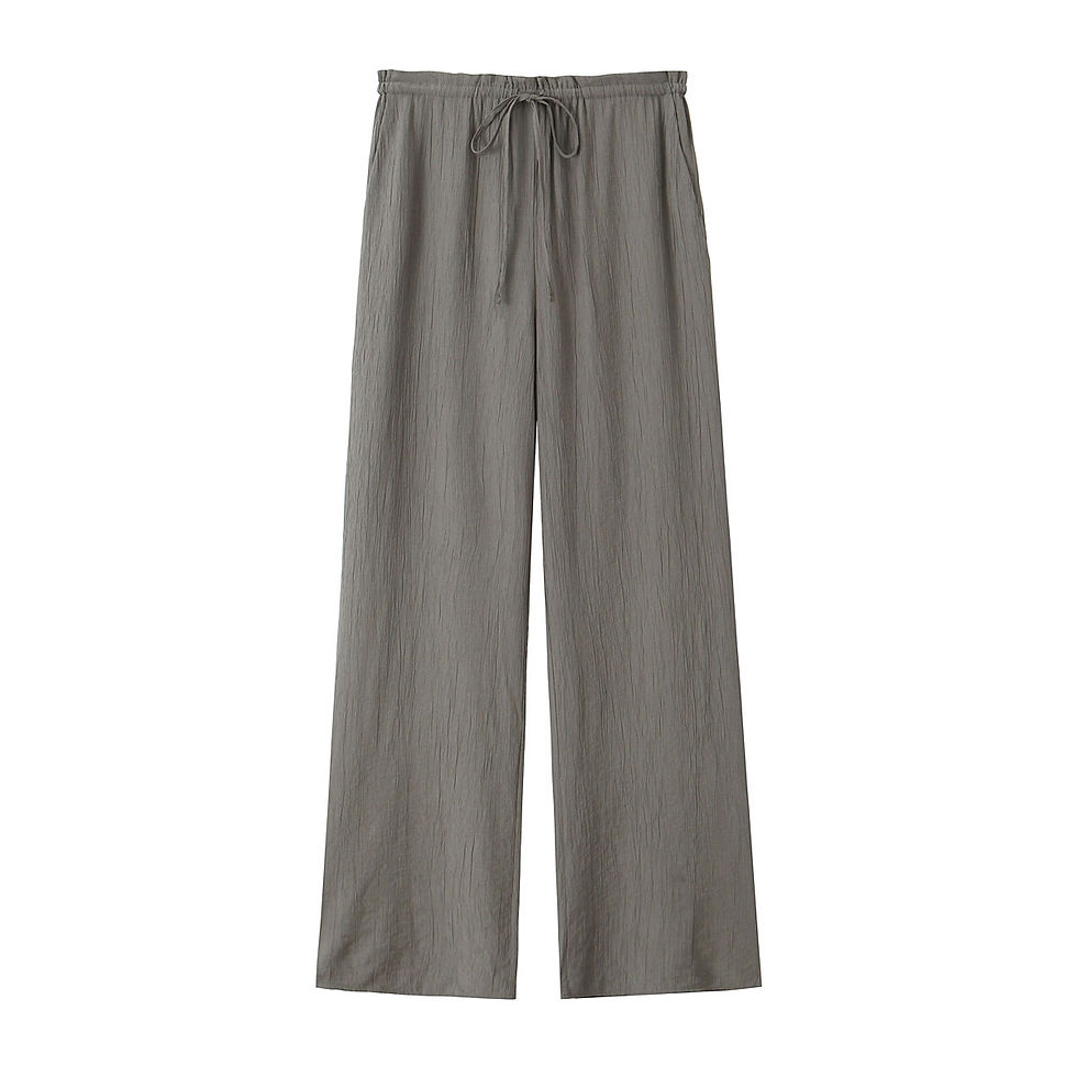 Thumbnail: DUOPERI Women Fashion Solid Textured Straight Trousers High Elastic Waist Full 