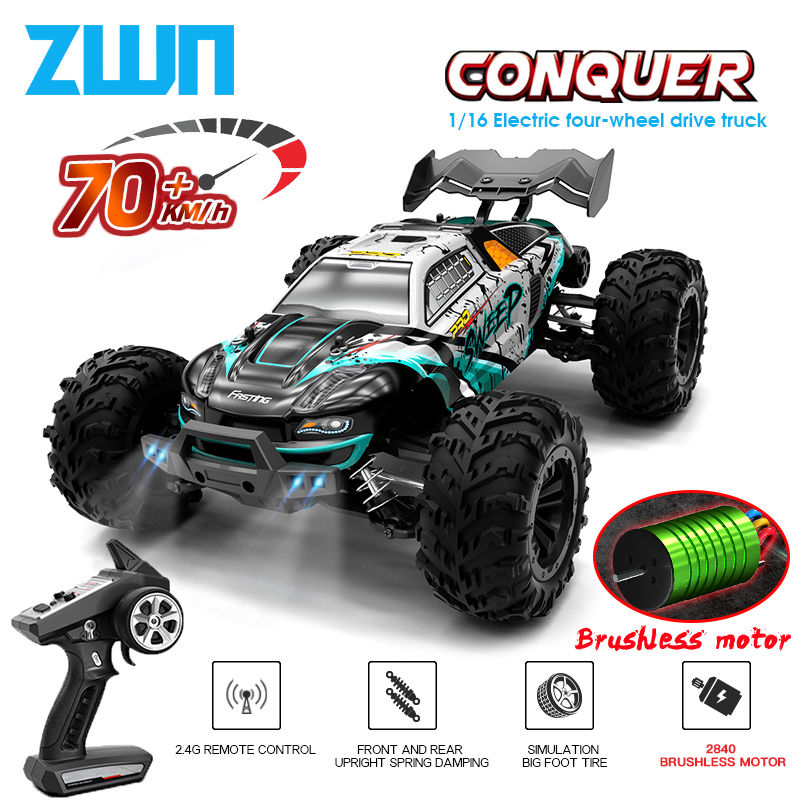 Thumbnail: ZWN 1:16 70 KM/H Oder 50 KM/H 4WD RC Auto Mit LED Fernbedienung Autos Hoher Ges
