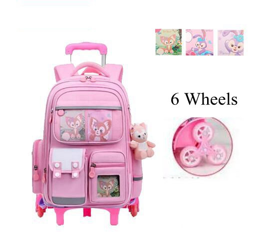 Thumbnail: Schule Rollende Rucksack Mädchen Kinder 17 zoll 6 Räder Primäre Schule Bookbag 