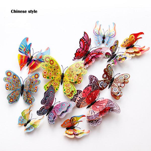Thumbnail: 12Pcs 3D Butterfly Wall Stickers for Home Decor & Wedding Magnet Decals