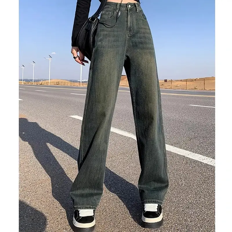 Thumbnail: Woman High Waist Fashion Streetwear Baggy Jeans Female Vintage Wide Leg Pants L