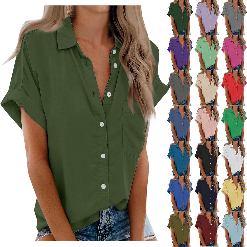Thumbnail: Damen Kurzarm hemden einfarbige Casua Button Down Bluse Tops mit Brusttasche