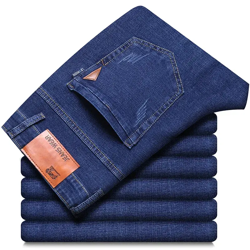 Thumbnail: Classic Style Men Brand Jeans Business Casual Straight Stretch Slim Denim Pants