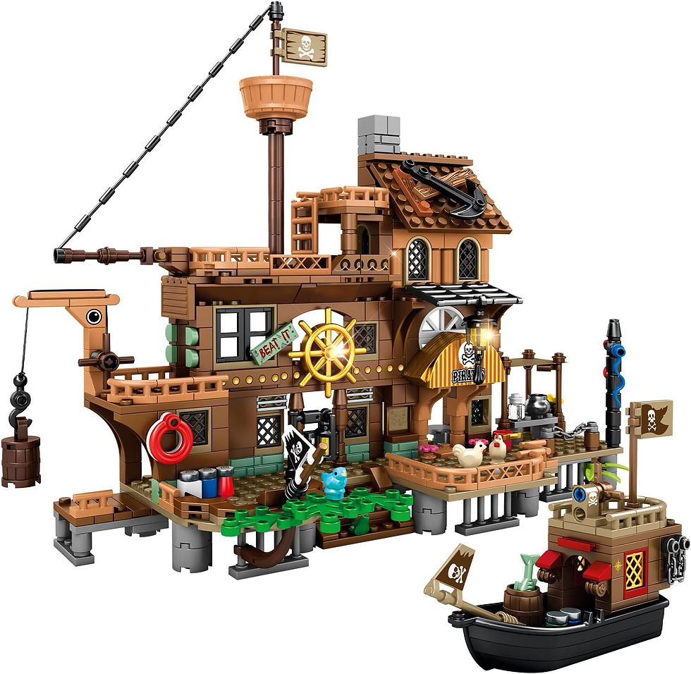 Miniaturbild: RiceBlock Pirate Ship Set Pirate's Wharf Supply Center Building Brick Toy, for 