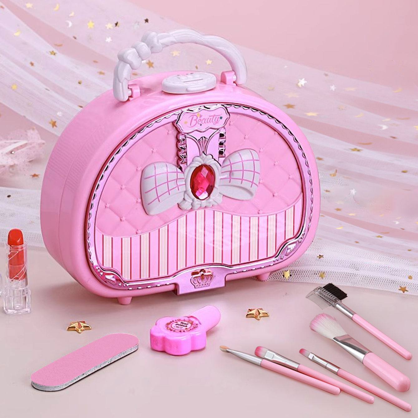 Kids Washable Makeup Girl Toys - Kids Makeup Kit for Girl, Real Make Up Set,  B
