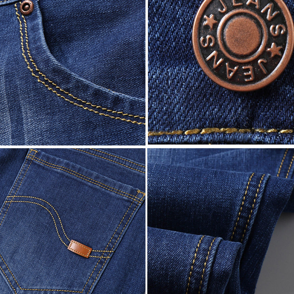 Thumbnail: Business Men's Jeans Casual Straight Stretch Fashion Classic Blue Black Work De