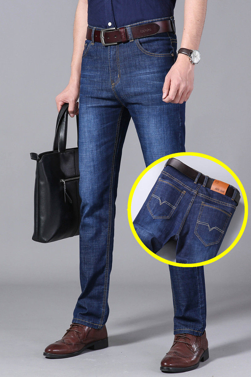 Thumbnail: KUBRO Men's Jeans Summer Thin Pants Straight Blue Jean Baggy Casual Work Denim 