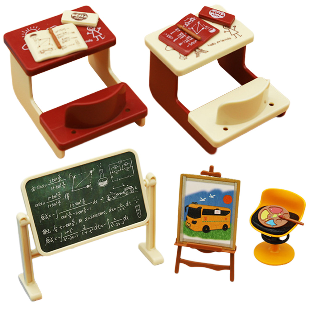 Doll House School Supplies Miniatures Dollhouse Blackboard Desk Chair Mini Scho
