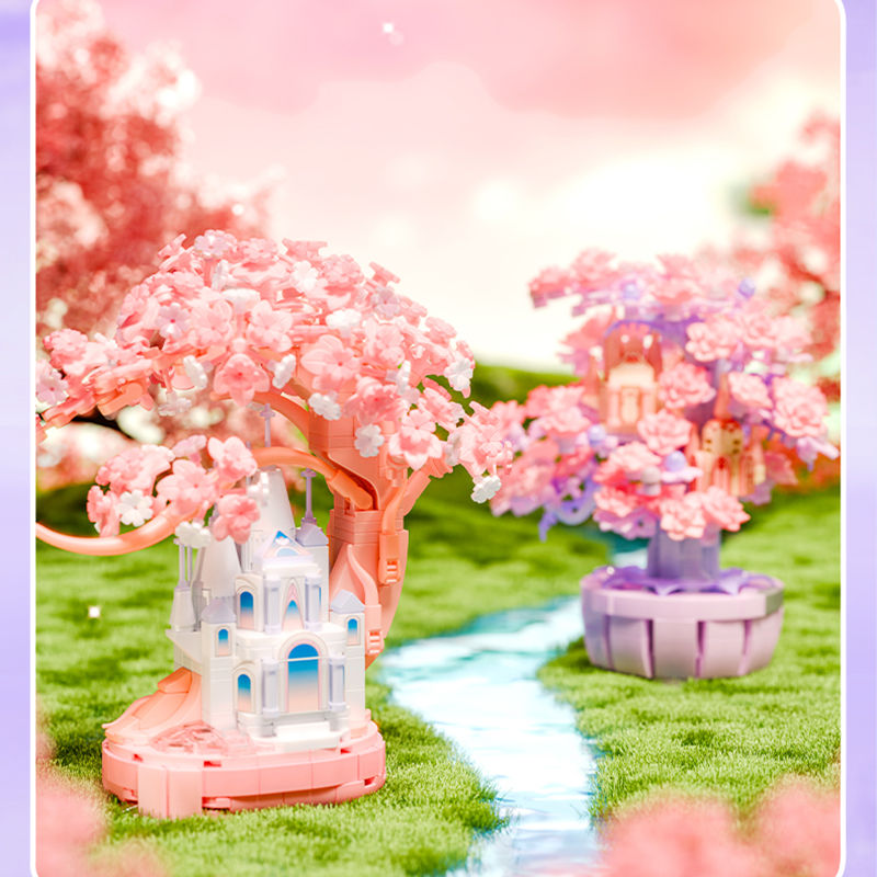 Miniaturbild: 2 Styles Cute Sakura Tree House Building Blocks Decorations DIY Toys For Girls 