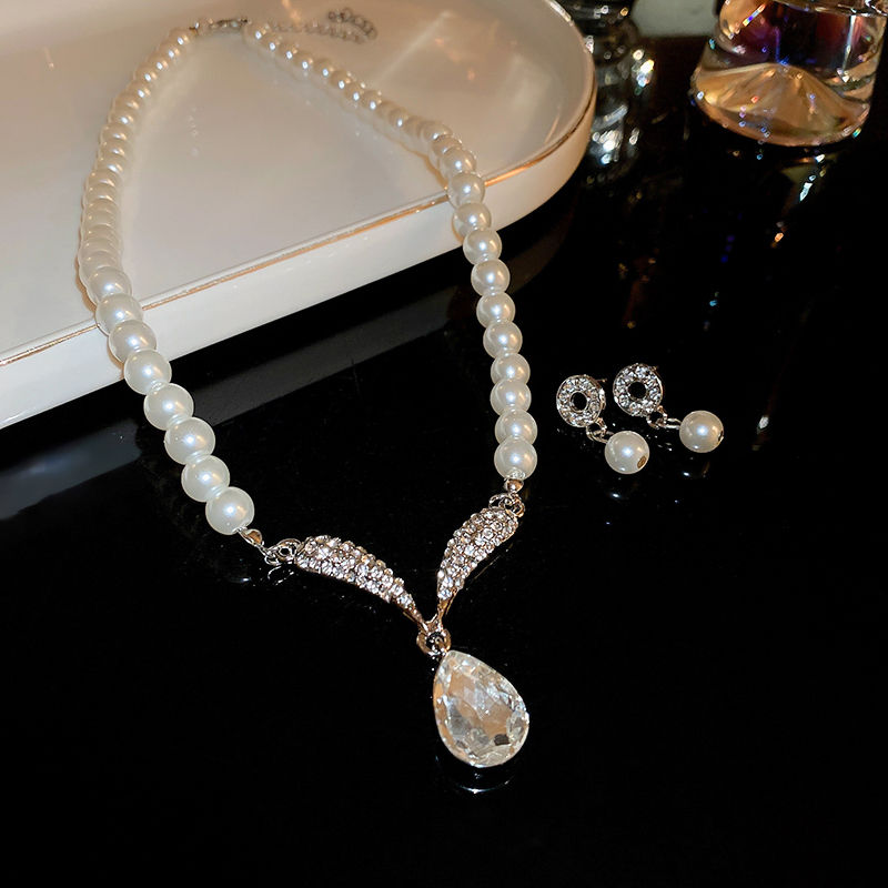 Miniaturbild: Light Luxury Imitation Pearl Rhinestone Choker Necklaces Earrings Water Drop Pe