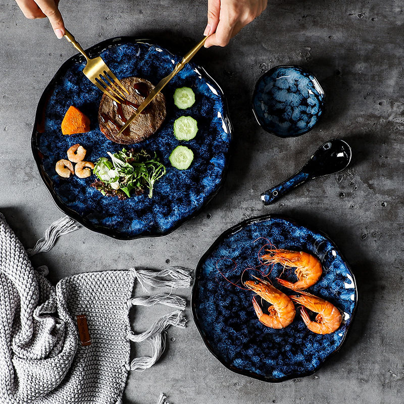 Miniaturbild: Europäischen Abendessen Platten Blau Keramik Reis Schüssel Salat Fisch Platte K