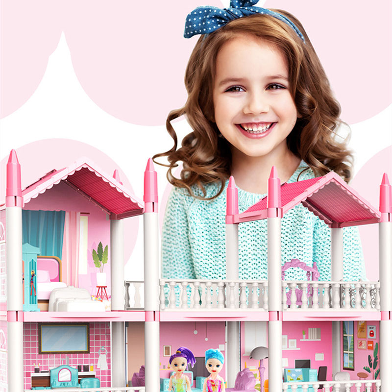Miniaturbild: 3D DIY Assembly Doll House Fantasy Princess Castle Villa Set Toys Girl Family T