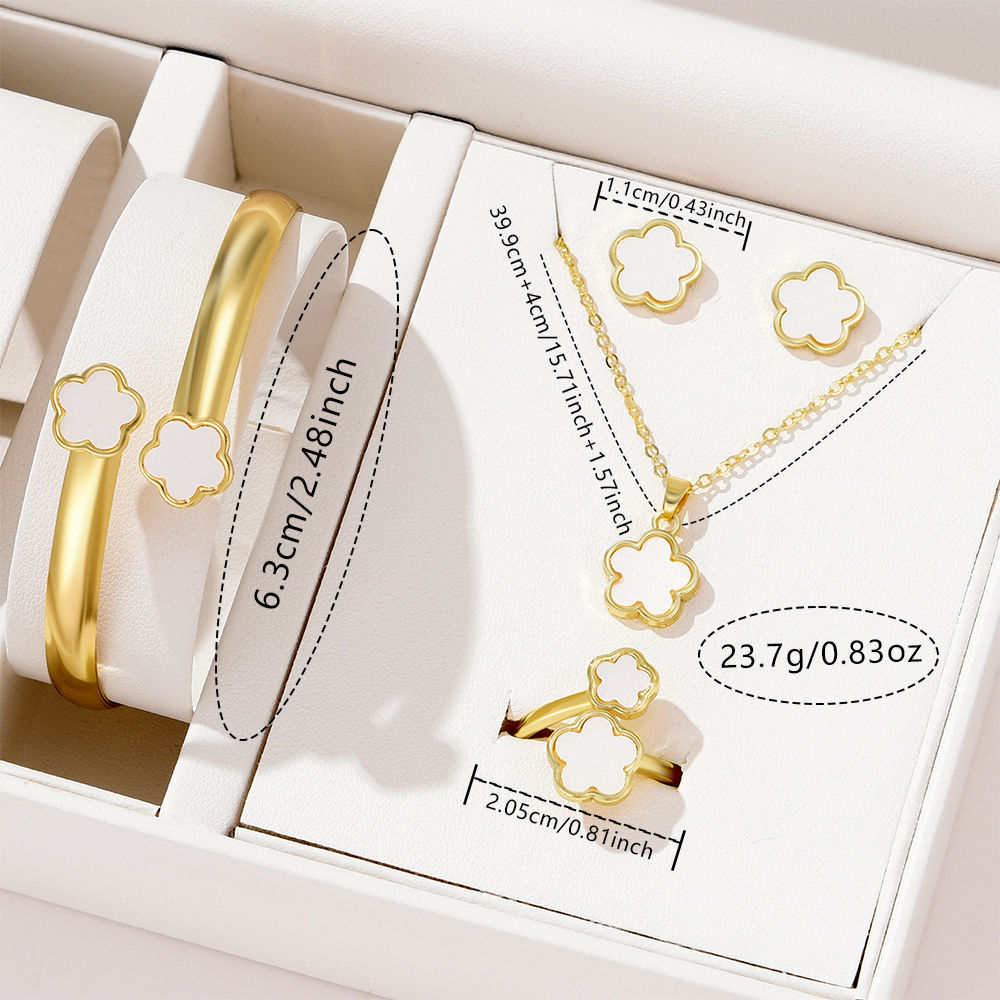 5 Piece Jewelry Set Necklace Bracelet Ring Earring Set Women Minimalist Oil Dro