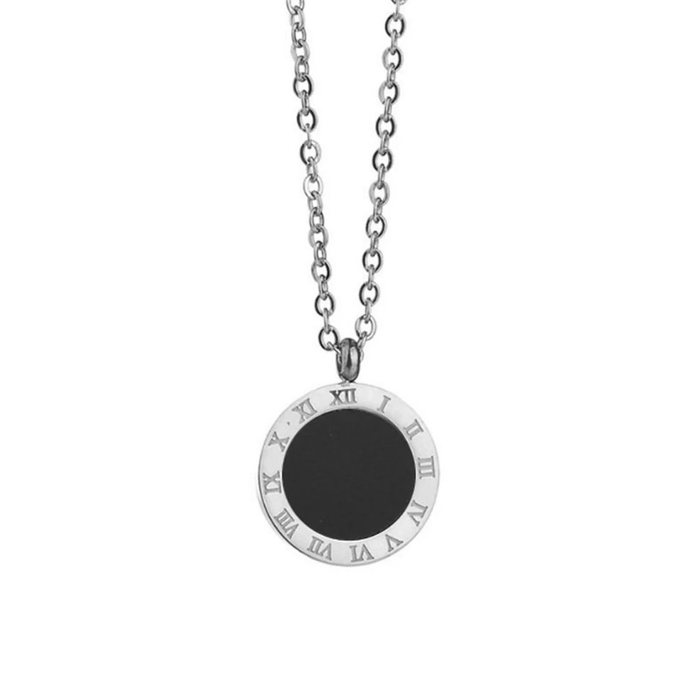 Miniaturbild: 316L Stainless Steel Simple Black Enamel Roman Numeral Pendant Earring Necklace