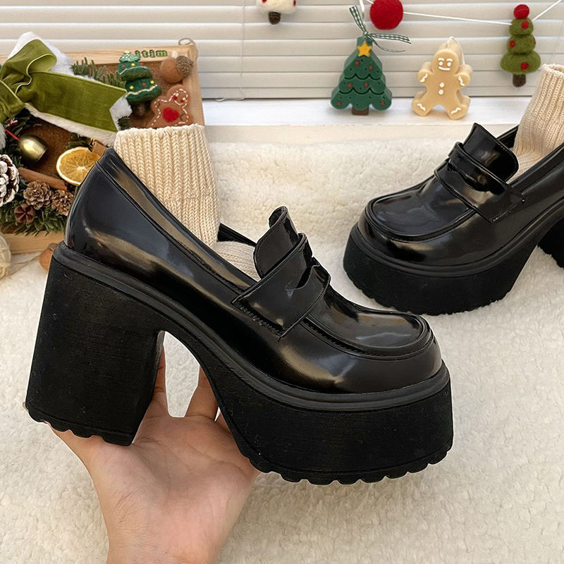 Thumbnail: Super High Heels Slipper Frauen Frühling Lack leder klobige Plattform Pumps Fra