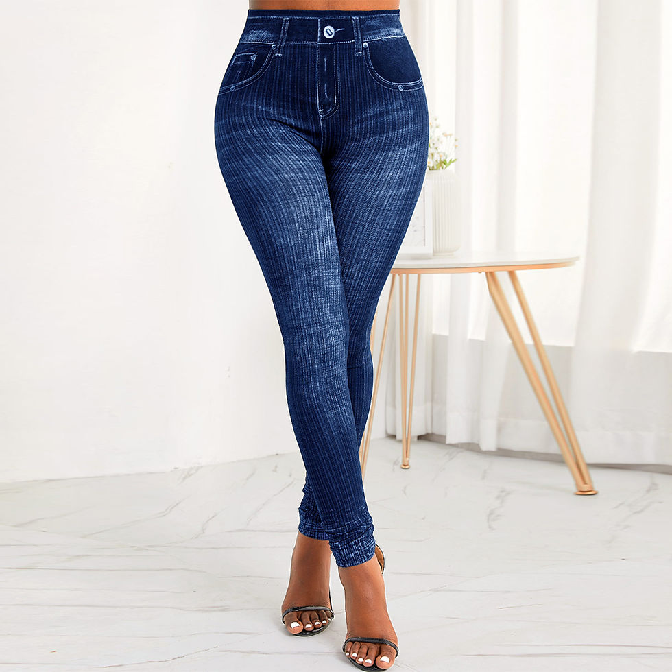 Thumbnail: M XXL Faux Denim Leggings for Women Clothing For 2024 Summer High Waist Jeans O
