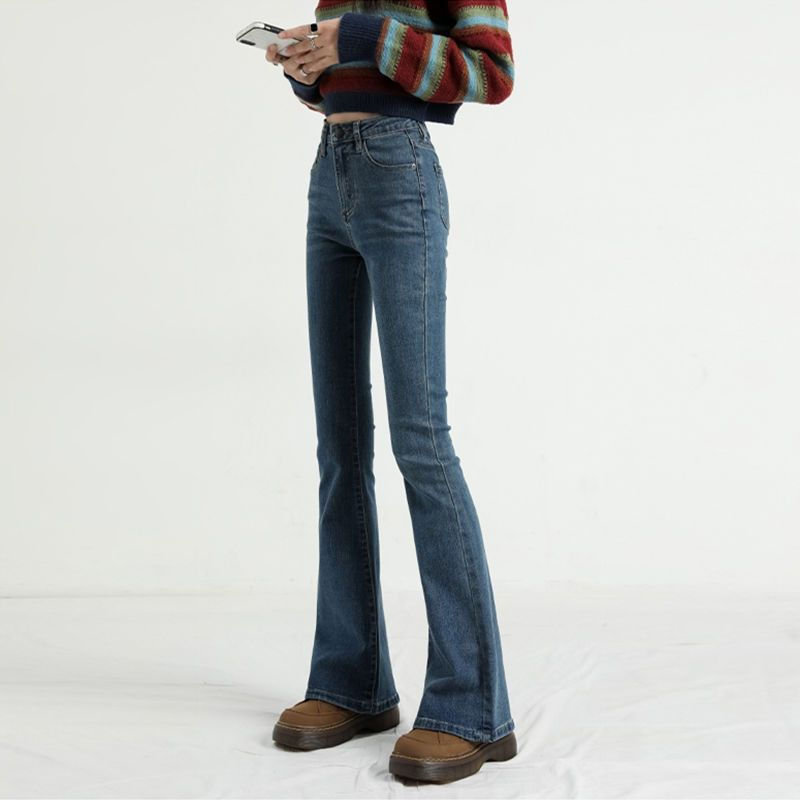 Thumbnail: 2024 Hot Blue Slim Fit Flare Pants Medium Stretch Jeans Ladies Denim Trousers S