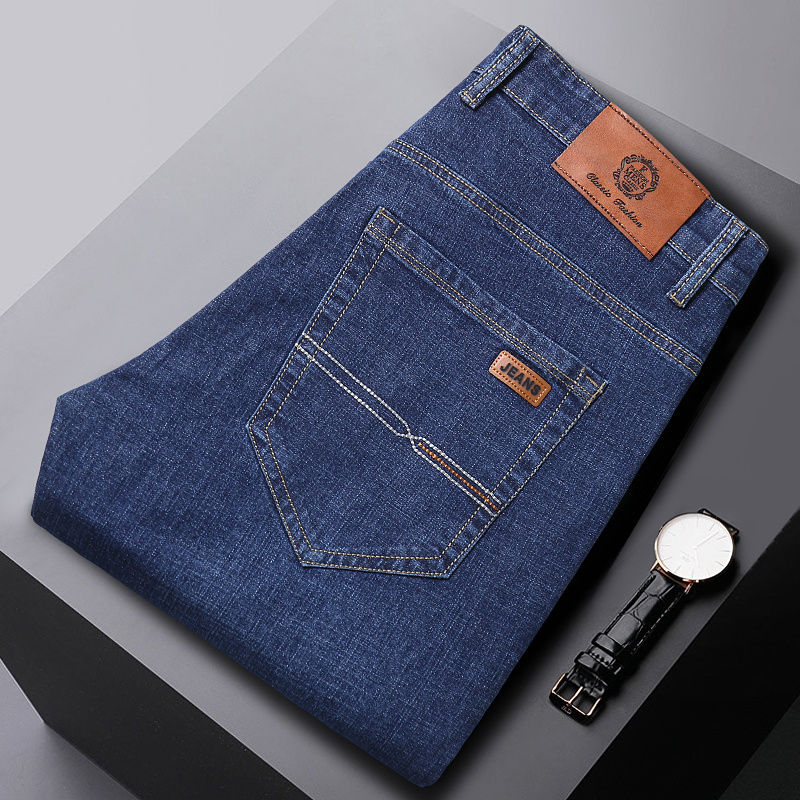 Thumbnail: Summer Autumn Men's Soft Thin Straight Business Denim Jeans Fashion High Qualit