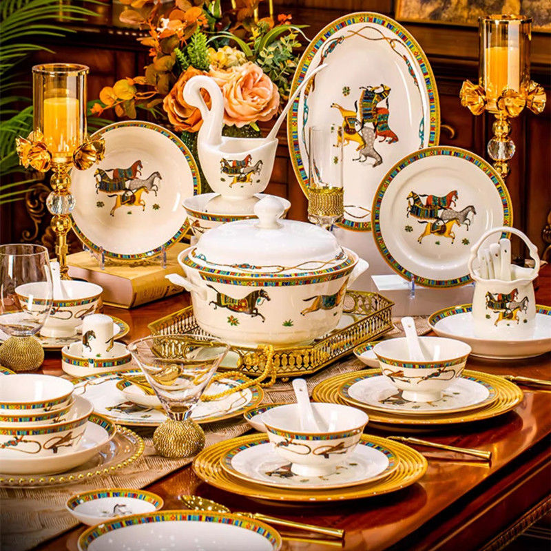 Miniaturbild: 70 Stück Luxus geschirr Set Bone China Dinner Set für 10 Personen Essen Teller 