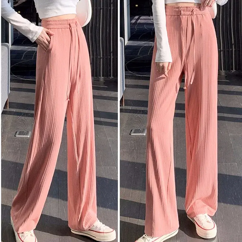 Thumbnail: 2024 New Summer Women Solid Color Sports Pants Lady Baggy Wide Leg Straight Leg