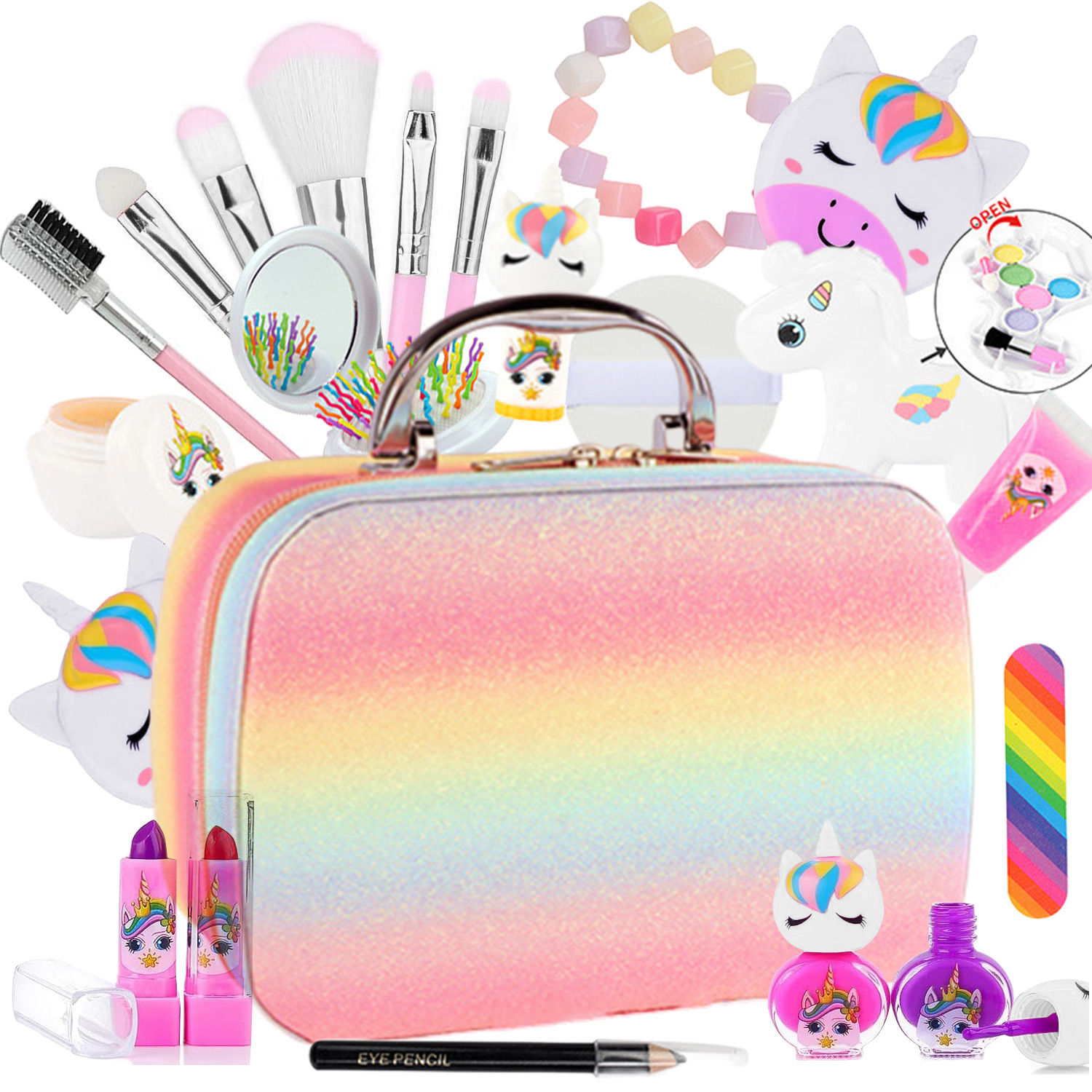Kids Real Makeup Kit for Little Girls: with Pink Unicorn Purse - Real, Non Toxi