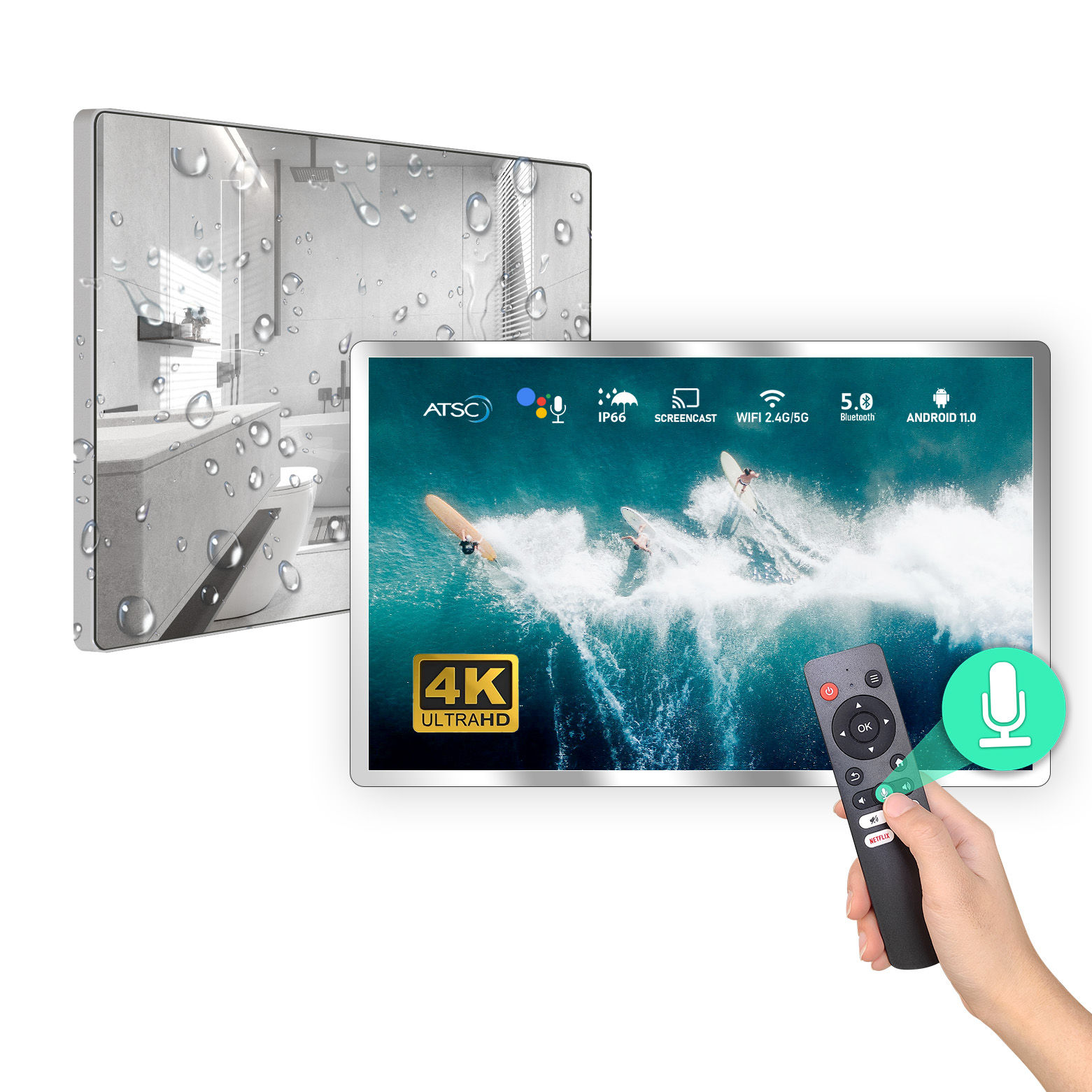 Leotachi 32 Zoll High-End Smart Badezimmers piegel TV-4k Ultra HD, IP66 wasserd