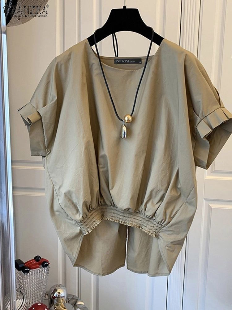 Miniaturbild: Summer Elegant Short Sleeve Blouse ZANZEA Fashion Solid OL Work Shirt Women Cas