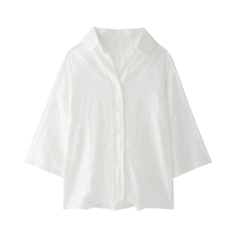 Thumbnail: Trafza elegante Damen-Sets Jacquard Revers Langarm Bluse Knöpfe lose Hemd Top w