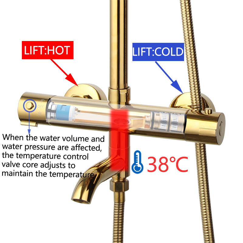 Thumbnail: KEMAIDI Thermostat Dusche Set Gold Bad Dusche System 38 Thermostat Bad Dusche S