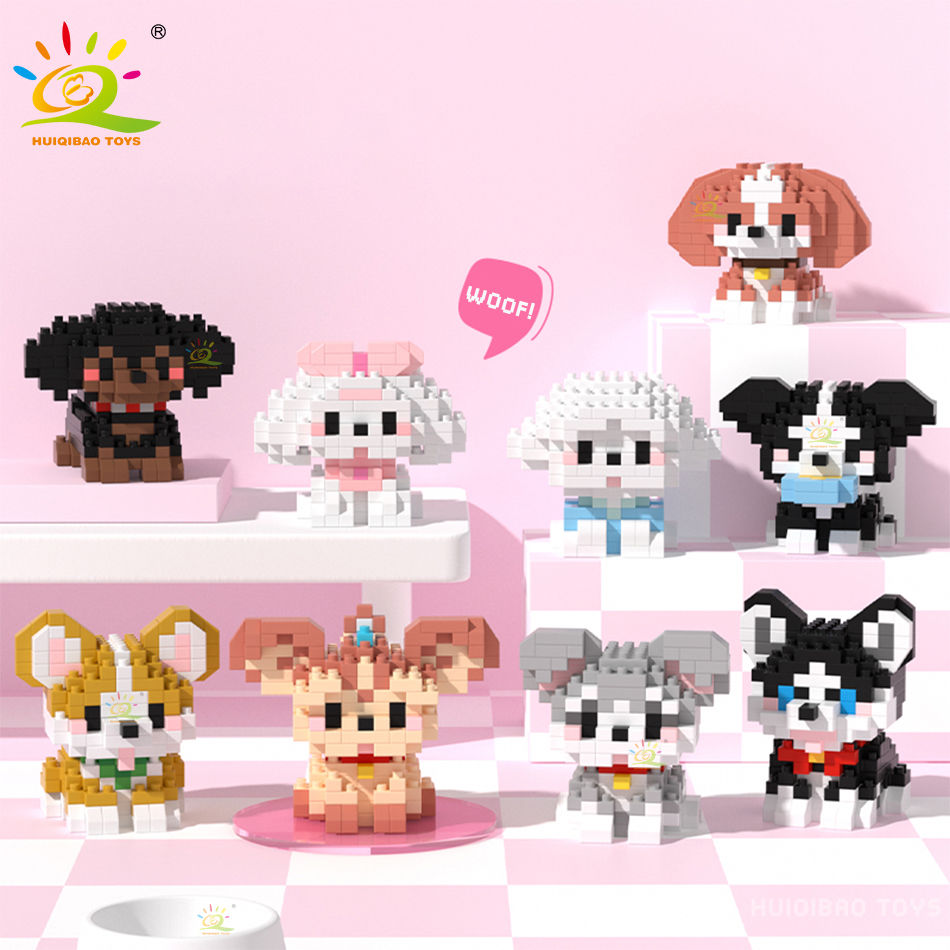 Miniaturbild: HUIQIBAO MINI Cute Pet Dog Cat Micro Building Block Model Set Kids City Cartoon