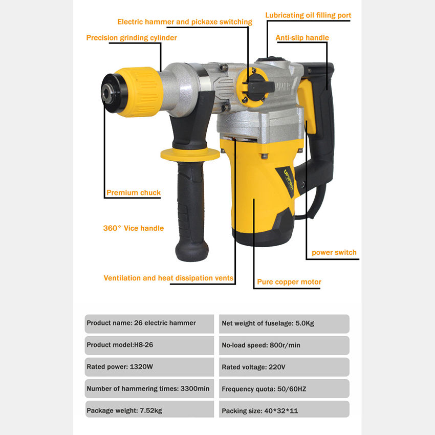 Thumbnail: 1320w Elektro hammer in Industrie qualität Elektro pickel Mehrzweck-Haushalts-M